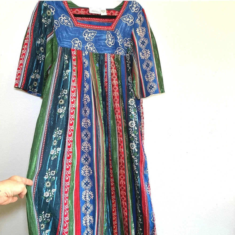 Vermont Country Store Falling Leaves Muumuu Cotton Dress Cottagecore Med Large